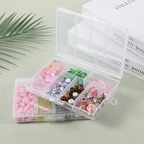 2Pcs Plastic Organizer Box with Dividers, 6 Grids Mini Organizer Clear Small Plastic Storage Box for Jewelry Rhinestones Beads Craft Small Parts