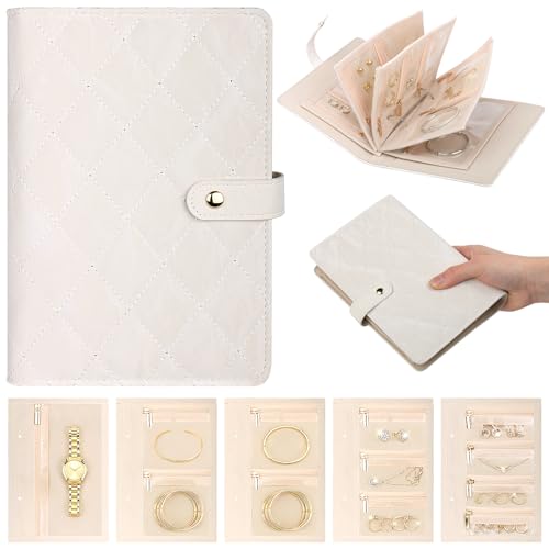 Travel Jewelry Organizer Case Jewelry Storage Book Ring Binder with Clear Zipper Velvet Portable Organizer Bag Jewelry Pouches Bags for Necklaces Earrings Rings Bracelets