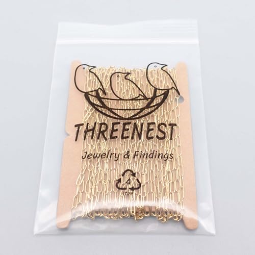 THREENEST 16.4-Feet Width 2.5mm Stainless Steel Paperclip Chains, 18K Real Gold Plated, Soldered Cable Long Craft Chain for Necklace Bracelet Earring Jewelry Making (2200-GOLD-5M) - color: Gold, size: Width 2.5mm-16.4 Feet