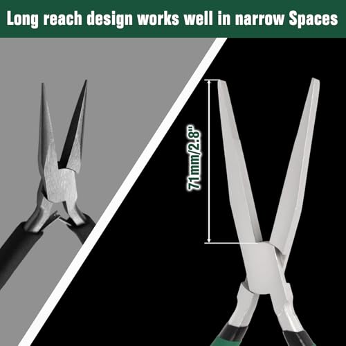 Long Flat Nose Pliers Serrated Jaw Extra Long Nose Plier Duckbill Pliers Jewelry Making Supplies for Jewelry Making, Fishing, Wire Wrapping, Crafts, Flat Plier for Hard to Reach Narrow Spaces