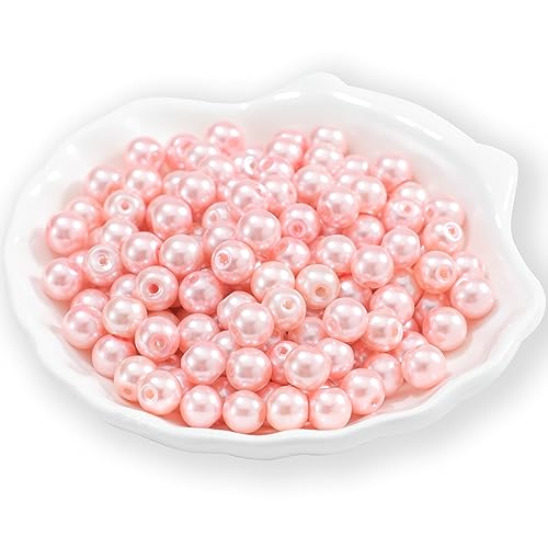 200Pcs Glass Pearl Beads Faux Pearls Round Czech Tiny Satin Luster Spacer Loose Beads Bulk with Holes Handcrafted for DIY Bracelets Jewelry Making Crafts Supplies (4MM, Pink) - color: Pink, size: 4MM