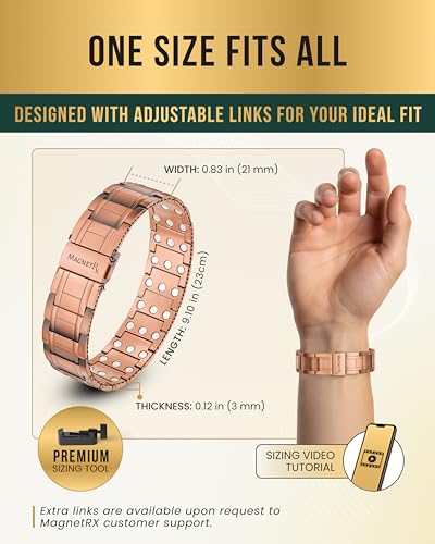MagnetRX® 3X Strength Copper Bracelet – 99.9% Pure Copper Bracelets for Men with Magnets – Premium Fold–Over Clasp and Adjustable Length with Included Sizing Tool (Stealth) - color: 3X Stealth