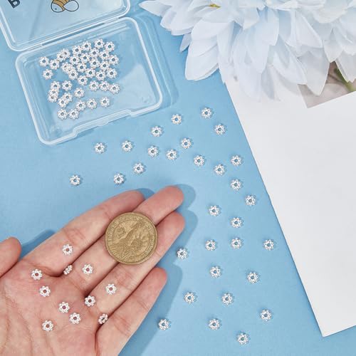 Beebeecraft 80Pcs 6mm Flower Spacer Beads 925 Sterling Silver Plated 304 Stainless Steel Loose Rondelle Granulated Spacer Beads for Jewelry Making Bracelet Necklace DIY Findings Supplies - color: Silver, size: 6mm