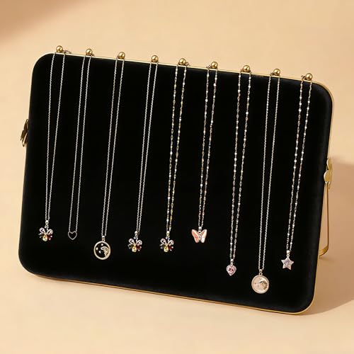 TANG SONG 10.24” Dual-Tone Metal Necklace Display Stand with Velvet Base – Jewelry Holder for Retail & Home (Black/Black) - color: Black