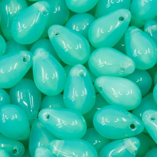 Czech 50-Piece Glass Beads, 6x9mm, Teardrop Light Opal Turquoise 61100 - color: Opal Turquoise