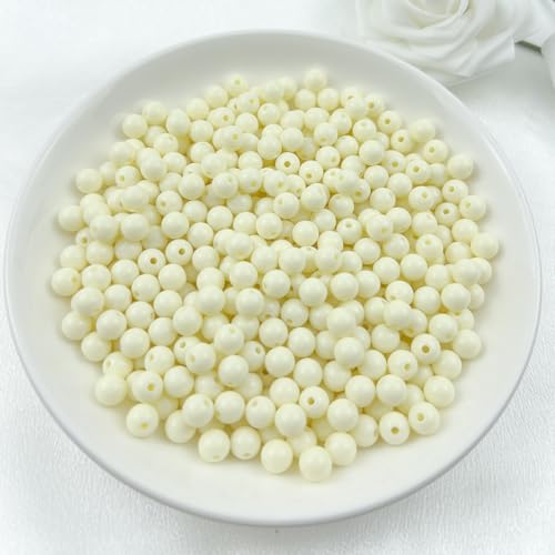 1000Pieces 6MM Acrylic Round Beads Round Acrylic Balls Chunky Beads Smooth Spacer Plastic Pastel Beads Craft Beads for Necklace and Bracelet Making Crafting Supplies(177-cream White) - color: 177-cream white, size: 6MM