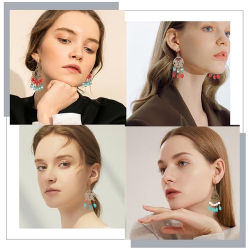 SUNNYCLUE 1 Box DIY Make 10 Pairs Bohemian Chandelier Earrings Making Kit Including Chandelier Links Turquoise Beads Earring Findings for Women Beginners DIY Earring Jewelry Making Crafts - color: Chandelier Bohemian Style F