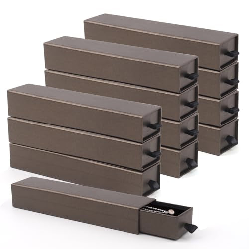 Lainrrew Jewelry Gift Box, Luxury 12-Pack Jewelry Gift Box Velvet-Lined, Compact Drawer Style for Earrings & Rings, Stylish Necklace Bracelet Organizer, 8.3x1.8x1.4 Inches (Coffee) - color: Coffee