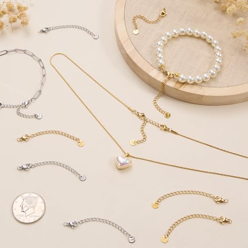 20PCS Stainless Steel Curb Chain Extender Gold and Silver Necklace Extenders 2 Inch Necklaces Bracelet Anklet Extension for Jewelry Making Supplies - color: Circular