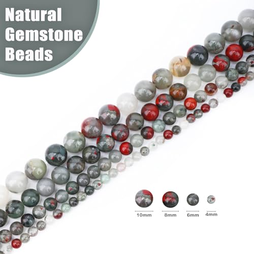 Natural Stone Beads Round Genuine Real Stone Beading Strand Loose Gemstones DIY Smooth Bead for Bracelet Necklace Earrings Jewelry Making (African Bloodstone, 10mm 36 Pieces) - color: African Bloodstone, size: 10mm 36pcs