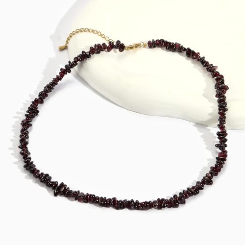 Raw Crystal Necklaces for Women 5-8mm Handmade Natural Stone Necklace Beaded Choker Necklace Healing Crystal Necklace Gemstone Necklace Raw Crystal Beaded Necklace for Her - style: Garnet