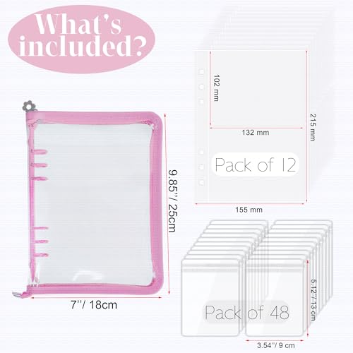 Bracelet Holder Travel Jewelry Organizer Case Transparent Jewelry Storage Book for Earring Necklace Ring with Small Clear Zippered Pouch - color: Pink,48 PCS Large Bags