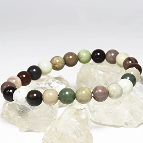 8mm Natural Gemstone Stretch Bracelet, Handmade Unisex Crystal Bracelets for Meditation, Yoga, Spiritual Healing & Positive Energy - color: Indian Agate