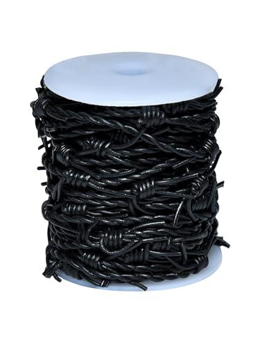 Artificial Barbed Wire Ribbon Trim Real Leather Cord for Party Home Decoration, Gift Boxes, DIY Crafts - 33 Feet Spool by Cords Essentials (Black) - color: Black