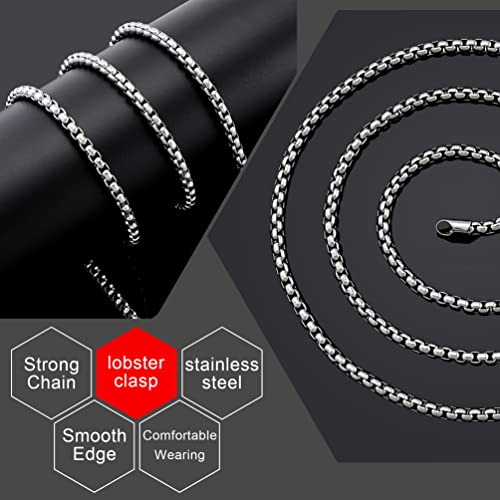 Square Rolo Chain Necklace Stainless Steel Round Box Necklace for Men Women/2mm-7mm/16Inch-36Inch - color: Stainless Steel-Silver, size: 22 Inches, style: 2 mm width