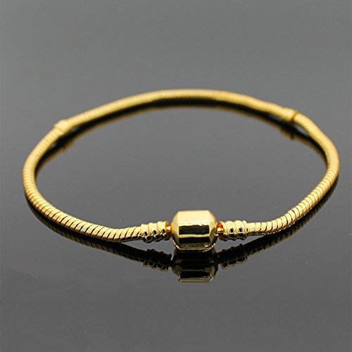 RUBYCA 5pcs 6.7" Gold Color Clasp European Snake Chain Charm Bracelet fit Charm Beads DIY - color: Gold, size: 17 CM