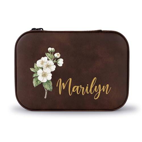 Custom Leather Jewelry Box with Name & Birth Flower Month, Birthday Gifts for Women, Personalized Jewelry Travel Case - Customized Jewelry Organizer Box, Mom Birthday Gifts, Rustic - color: Rustic