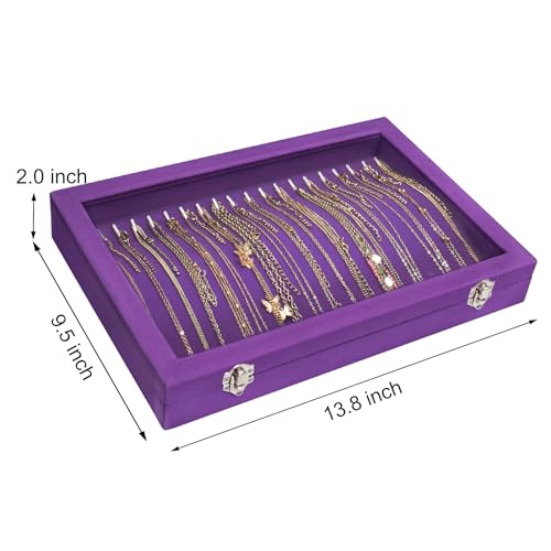 Siveit Necklace Organizer Box Premium 20 Hooks Velvet Necklace Display Jewelry Tray with Transparent Lid Jewelry Necklace Display Box for Necklace Pendants Suitable for Women and Girls (Purple) - color: Purple