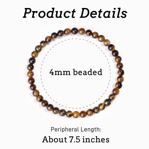MAIBAOTA Healing Crystal Bracelet for Women Men, 8/4 mm Natural Stone Beaded Bracelets, Jewelry Birthday Gifts, Round Gemstones Stretch Bracelets - color: Brown-Tiger Eye, size: 4 mm