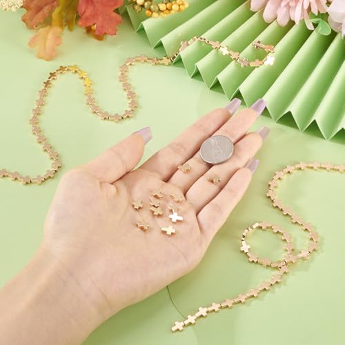 98 Pcs 6mm Hematite Cross Beads for Bracelets Natural Hematite Gemstone Beads Gold Cross Crucifix Bead Charms for Women Men Bracelet Necklace Jewelry Making - color: Gold-Hematite