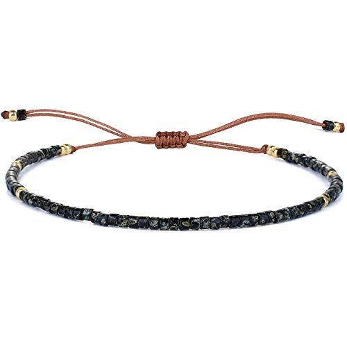 KELITCH Adjustable turquoise bead bracelet single color knitting friendship bracelet fashion jewelry daily wear gift (28 color selection) - color: Mix Black 04B