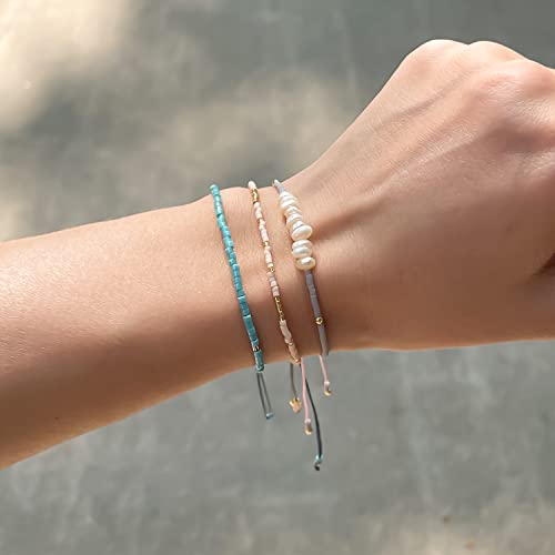 KELITCH Adjustable turquoise bead bracelet single color knitting friendship bracelet fashion jewelry daily wear gift (28 color selection) - color: Blue 04R