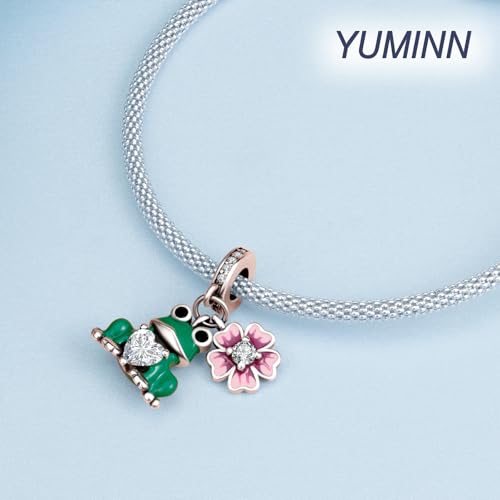 925 Sterling Silver Charms for Bracelets Gold Love and Heart Charms Cherry Blossom Dangle Beads Jewelry for Women - color: Frog and Flower