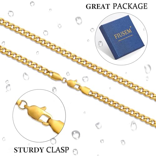 Fiusem 3.5mm Cuban Link Chains for Men, Silver Tone/Black/14K Gold Plated Stainless Steel Necklace Chain, Mens Necklace 16, 18, 20, 22, 24, 26, 28 Inch - size: 24 Inches, style: c.3.5mm width-gold plated