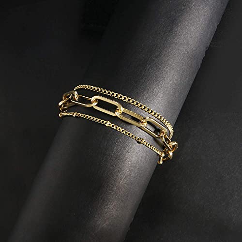 Waterproof Gold Chain Bracelet For Women Non Tarnish,14K Gold Plated Link Dainty Bracelets Stake Layered Bracelet Set Hypoallergen Gold Jewelry - color: Style-2