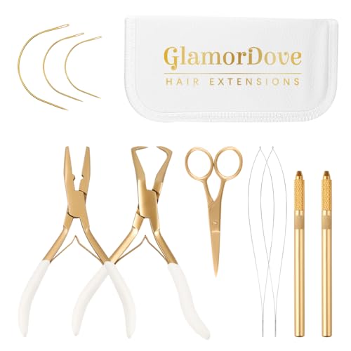 Hair Extension Tool Kit Microlink Pliers with Anti-slip Handle Hair Extension Beading Tool Hair Needle Pulling Hook Hair Styling Bead Closer and Remover Pliers - color: 2 Gold