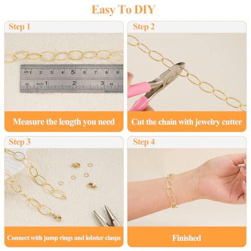 YOUBEIYEE 16.4 Feet Gold Plated Chain for Jewelry Making Stainless Steel Embossed Oval Chains Bulk for Women Necklace DIY with Jewelry Accessories - color: Embossed Ellipse Gold