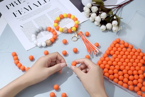 MAIBAOTA 120 Pcs Orange Silicone Beads 15 mm for Keychain/Pens/Bracelet/Necklace Making - Focal Loose Rubber Round Bulk Craft Supplies (With Boxed Kits) - color: Orange