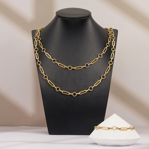 YOUBEIYEE 4 Meters Gold Plated Chains for Jewelry Making Stainless Steel Circle Paperclip Chain Roll with Jump Rings and Lobster Clasps - color: Circle Paperclip Gold