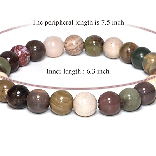 8mm Natural Gemstone Stretch Bracelet, Handmade Unisex Crystal Bracelets for Meditation, Yoga, Spiritual Healing & Positive Energy - color: Indian Agate
