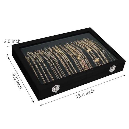 Siveit Necklace Organizer Box Premium 20 Hooks Velvet Necklace Display Jewelry Tray with Transparent Lid Jewelry Necklace Display Box for Necklace Pendants Suitable for Women and Girls (Black) - color: Black