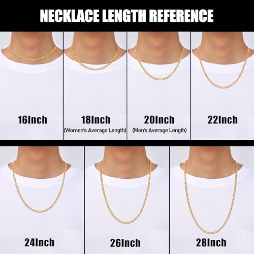 Fiusem 3.5mm Cuban Link Chains for Men, Silver Tone/Black/14K Gold Plated Stainless Steel Necklace Chain, Mens Necklace 16, 18, 20, 22, 24, 26, 28 Inch - size: 24 Inches, style: c.3.5mm width-gold plated