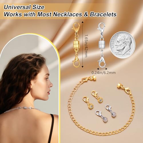 12PCS Magnetic Necklace Clasp and Closures with Double Lobster Clasp, 14K Gold Necklace Extenders for Women Jewelry Magnetic Clasps for Necklaces, Bracelet Necklace Extender - color: 12pcs gold