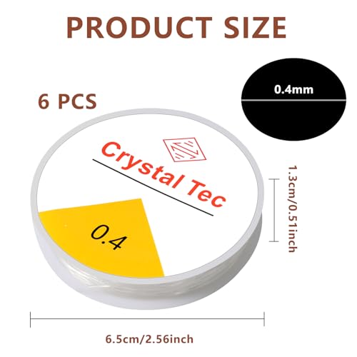 6 Rolls Elastic Bead Thread, 0.4mm Stretchy Bracelet String, Nylon String for Bracelets for Bracelet Making, Clear String for DIY Bead Jewellery Necklace Bracelet - size: 0.4mm