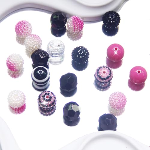 Exway 48 Pcs 20mm Black Pink Acrylic Resin Rhinestone Bubblegum Beads, Round, Large, Sparkly Craft Beads for Pen, Beadable Keychain, Bracelet, Necklace, DIY Jewelry Making Supplies - color: Black