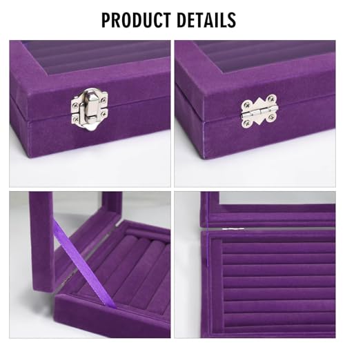 Vicoter Rings Organizer Tray 7 Slots Velvet Jewelry Earring Storage Box with Transparent lid Jewelry Display Case for Girls Wife Mom Women (Purple) - color: Purple