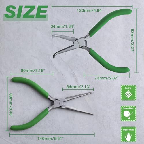 SPEEDWOX 2PCS Mini Bent Needle Nose Pliers With Teeth And Needle Nose Pliers For Jewelry Making 5" 45-Degree Bent Long Nose Pliers With Serrated Jaw Needle Remover Pliers Fishing Tools - style: 2 x needle nose pliers