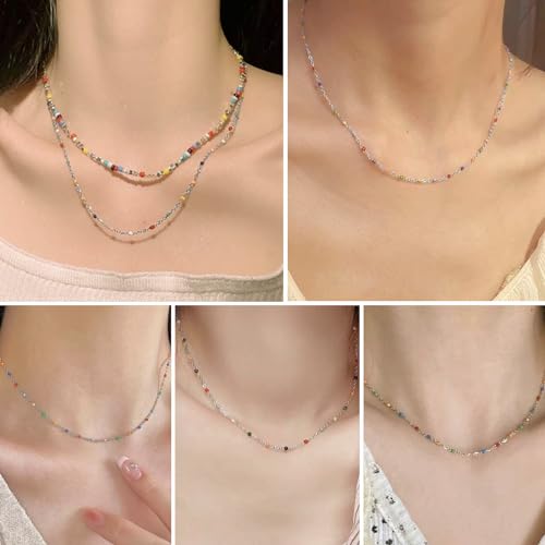 Stainless Steel Enamel Chain for Jewelry Making, Oil Drip Rainbow Jewelry Chains for DIY Necklace Bracelet Craft Jewelry Making Supplies with Stainless Steel Jump Rings Lobster Clasps Connectors - color: Mixed Style Silver