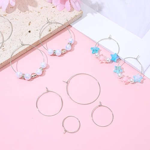 120 Pcs Earring Making Hoops, 20mm 25mm 30mm 35mm Earring Hoops for Jewelry Making, Round Hoop Earrings Findings, Wine Glass Charm Rings Open Earrings Beading Hoop for DIY Jewelry Crafts (Silver)
