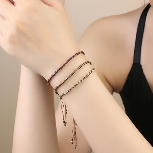 KELITCH Adjustable turquoise bead bracelet single color knitting friendship bracelet fashion jewelry daily wear gift (28 color selection) - color: Coffee 04F