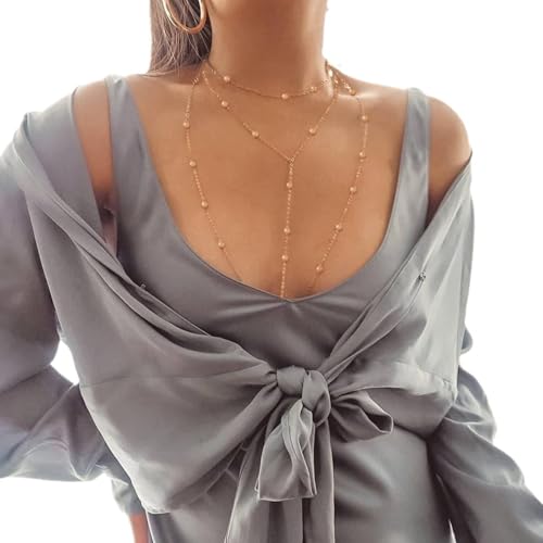 Body Chain,Body Jewelry for Women,Sexy Layered Chest Chain,Layered Adjustable Waist Jewelry for Beach Accessories,Gold Plated Waist Chains - color: Gold-B
