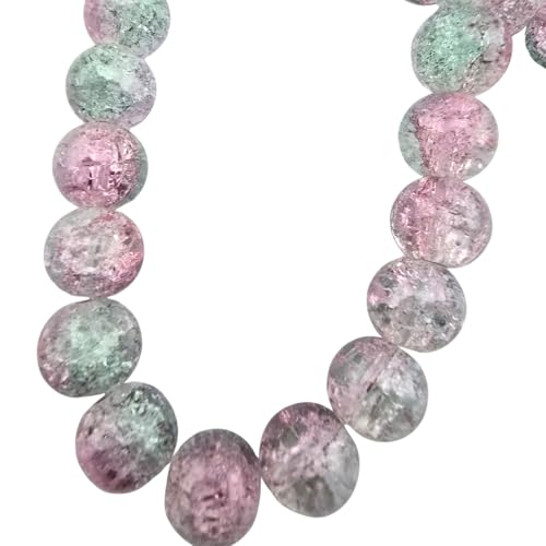 DandS ltd Crackle Lampwork Glass Beads for Jewelry Making, Pink & Green Strawberry Quartz, Vibrant DIY Bracelets, Beading Supplies & Craft Kits for Handmade Jewelry, 80pcs 0.39 inch (10mm), #J275-10 - color: Pink & Green Quartz