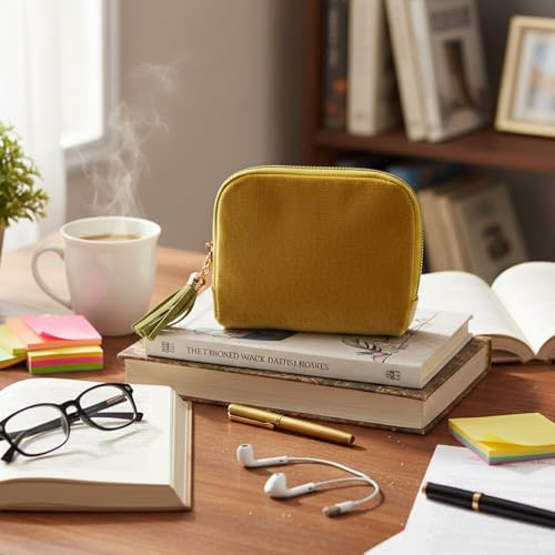 Small Jewelry Travel Case with Tassel Zipper Portable Soft Velvet Organizer Pouch for Bangle, Bracelets Anti-Scratch & Portable Jewelry Bag Holder for Travel (Grass Yellow)