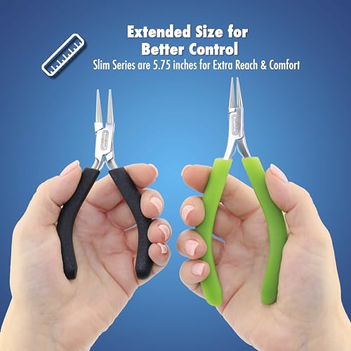 Beadalon Designer Series Slim Pliers Kit, Lime Green Vinyl-Free Grips, Stainless Steel, Chain Nose, Bent Chain Nose, Round Nose, Semi-Flush Cutter, 5.75 in, 4 pc w/Zip Pouch - color: Lime Green, style: Pliers Kit