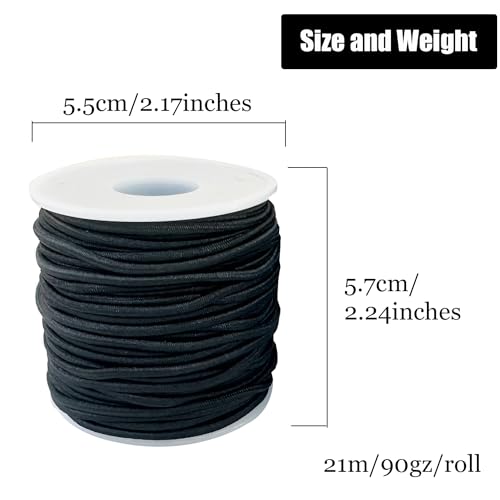 2mm Elastic Cord, QBJAYTY 42m Black Elastic Cord Stretchy Stretch String for Bracelets, Necklaces, Sewing, Journals Notebooks Binding, Black-2 Rolls (2mm)