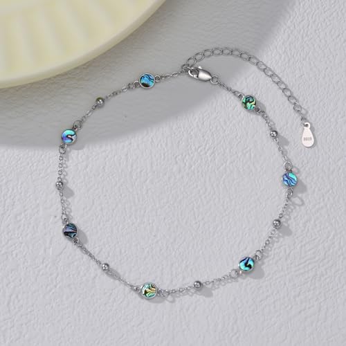 HPQQ Anklet Bracelet for Women 925 Sterling Silver Natural Stone Chain Bead Ankle Bracelet Beach Summer Fine Jewelry Mothers Day Birthday Gifts for Women Mom Wife - color: Anklet-9"-11"-Abalone